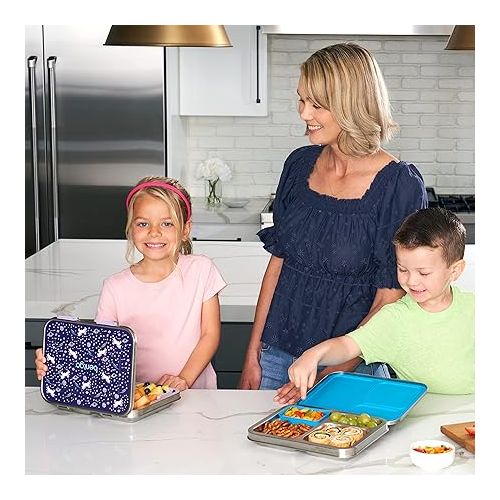  Bentgo® Kids Stainless Steel Prints Leak-Resistant Lunch Box - New Improved 2022 Bento-Style with Updated Latches, 3 Compartments & Bonus Container - Eco-Friendly, Dishwasher Safe, BPA-Free (Unicorn)