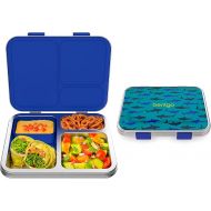 Bentgo® Kids Stainless Steel Prints Leak-Resistant Lunch Box - Bento-Style with Updated Latches, 3 Compartments & Bonus Container - Eco-Friendly, Dishwasher Safe, BPA-Free (Shark)