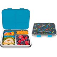 Bentgo® Kids Stainless Steel Prints Leak-Resistant Lunch Box - New Improved 2022 Bento-Style with Updated Latches, 3 Compartments & Bonus Container - Eco-Friendly, Dishwasher Safe, BPA-Free (Dinosaur)