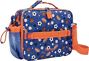 Bentgo® Kids Lunch Bag - Durable, Double-Insulated Lunch Bag for Kids 3+; Holds Lunch Box, Water Bottle, & Snacks; Easy-Clean Water-Resistant Fabric & Multiple Zippered Pockets (Sports)