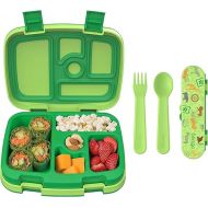 Bentgo® Kids Prints 5-Compartment Bento-Style Kids Lunch Box Set with Reusable Plastic Utensils (Safari)