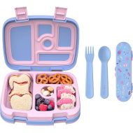 Bentgo® Kids Prints 5-Compartment Bento-Style Kids Lunch Box Set with Reusable Plastic Utensils (Lavender Galaxy)