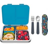 Bentgo® Kids Stainless Steel Prints Lunch Box Set With Reusable Stainless Steel Utensils (Dinosaur)