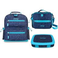 Bentgo® Kids 5-Compartment Lunch Box Set With Insulated Lunch Bag and Lightweight 14” Kids Backpack (Confetti Edition - Abyss Blue)