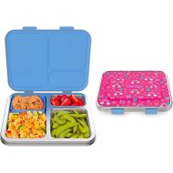 Bentgo® Kids Stainless Steel Prints Leak-Resistant Lunch Box - Bento-Style with Updated Latches, 3 Compartments & Bonus Container - Eco-Friendly, Dishwasher Safe, BPA-Free (Rainbows & Butterflies)