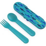 Bentgo® Kids Utensil Set - Reusable Plastic Fork, Spoon & Storage Case - BPA-Free Materials, Easy-Grip Handles, Dishwasher Safe - Ideal for School Lunch, Travel, & Outdoors (Shark)