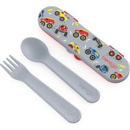 Bentgo® Kids Utensil Set - Reusable Plastic Fork, Spoon & Storage Case - BPA-Free Materials, Easy-Grip Handles, Dishwasher Safe - Ideal for School Lunch, Travel, & Outdoors (Trucks)