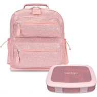 Bentgo® Kids 5-Compartment Lunch Box Set With Lightweight 14” Kids Backpack (Glitter Edition - Petal Pink)