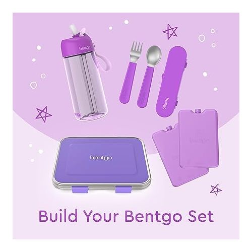  Bentgo® Kids Stainless Steel Utensil Set - Reusable Fork, Spoon & Storage Case - High-Grade BPA-Free Stainless Steel, Easy-Grip Handles, Dishwasher Safe for School Lunch, Travel & Outdoors (Purple)