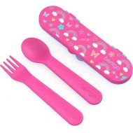 Bentgo® Kids Utensil Set - Reusable Plastic Fork, Spoon & Storage Case BPA-Free Materials, Easy-Grip Handles, Dishwasher Safe Ideal for School Lunch, Travel, Outdoors (Rainbows and Butterflies)