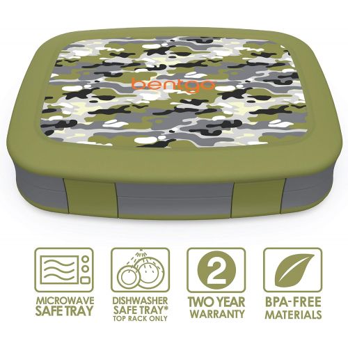  [아마존베스트]Bentgo Kids Prints (Camouflage) - Leak-Proof, 5-Compartment Bento-Style Kids Lunch Box - Ideal Portion Sizes for Ages 3 to 7 - BPA-Free and Food-Safe Materials