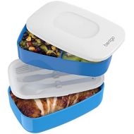 [아마존베스트]Bentgo Classic (Blue) - All-in-One Stackable Lunch Box Solution - Sleek and Modern Bento Box Design Includes 2 Stackable Containers, Built-in Plastic Silverware, and Sealing Strap