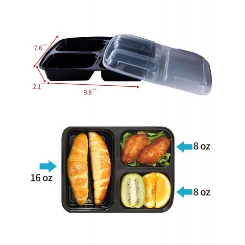  Bentibo Meal Prep Containers for Food Storage 20PK-3 Compartment Bento Lunch Boxes Microwave Safe,20 Sporks