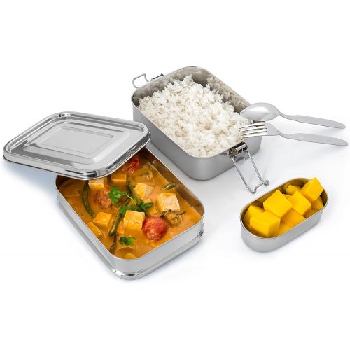  [아마존베스트]BentoChoice Stainless Steel Bento Lunch Box. 3-In-1 Ecofriendly Durable Lunchbox Perfect for Kids and Adults. Holds more than 6 Cups of Food. Leak-Proof Compartment. Stainless Steel Cutlery In