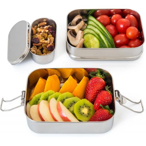  [아마존베스트]BentoChoice Stainless Steel Bento Lunch Box. 3-In-1 Ecofriendly Durable Lunchbox Perfect for Kids and Adults. Holds more than 6 Cups of Food. Leak-Proof Compartment. Stainless Steel Cutlery In