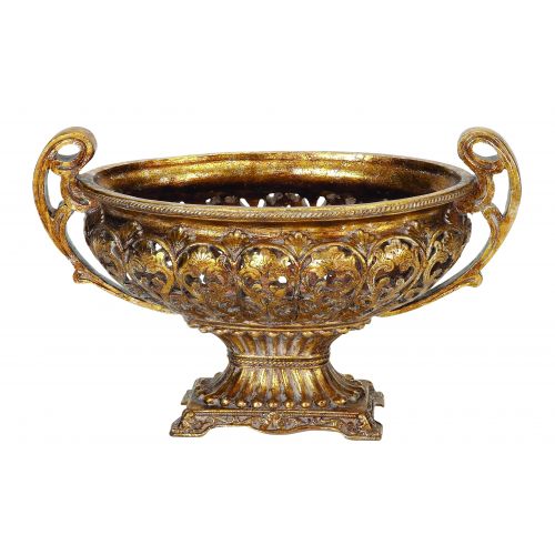  Benzara Polystone Bowl With Golden Traces