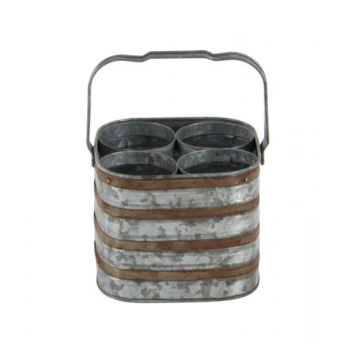  Benzara Rustic decor metal galvanize four bottle holder