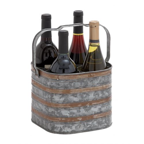  Benzara Rustic decor metal galvanize four bottle holder