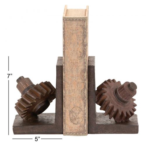  Benzara 55619 Rusted Gear Themed Book End Set