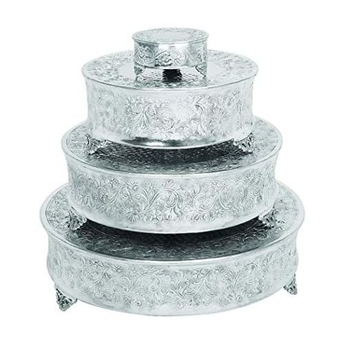  Benzara Intricately Designed Aluminum Cake Stand, Set Of 4, Silver
