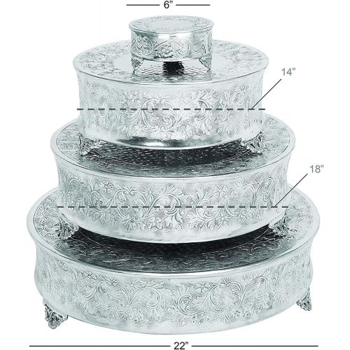  Benzara Intricately Designed Aluminum Cake Stand, Set Of 4, Silver