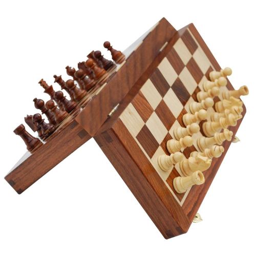  Benzara BM145850 Handmade Wooden Foldable Chess Set, Brown