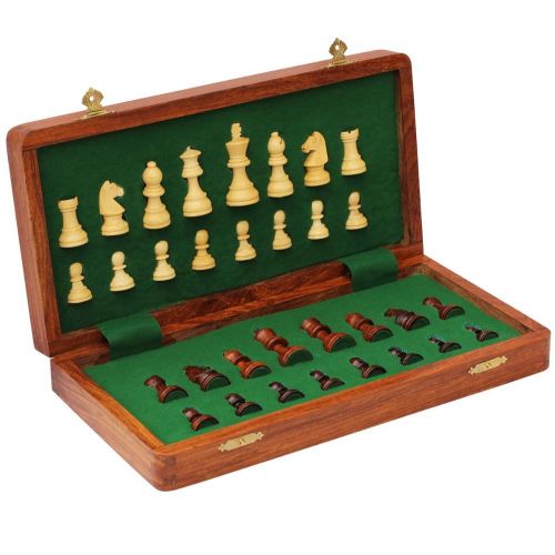  Benzara BM145850 Handmade Wooden Foldable Chess Set, Brown