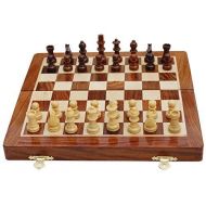 Benzara BM174943 Handmade Magnetic Rosewood Folding Board Chess Set with Storage for Chessmen, Brown