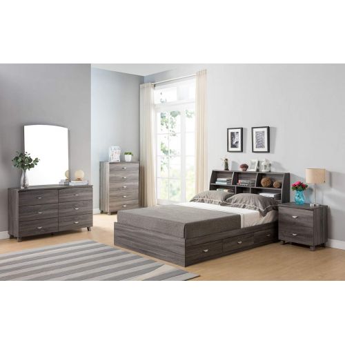  Benzara Contemporary Style Gray Finish Twin Size Bookcase Six Shelves Headboard