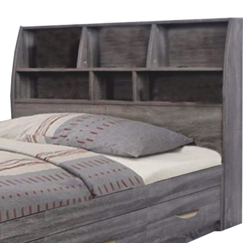  Benzara Contemporary Style Gray Finish Twin Size Bookcase Six Shelves Headboard