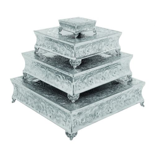  Benzara Elegantly Designed Square Cake Stand in Aluminum, Set of 4