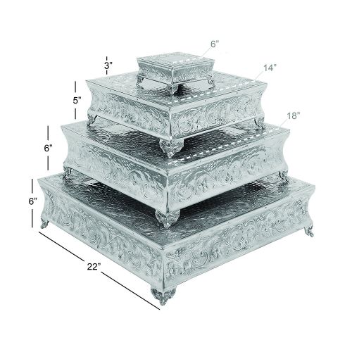  Benzara Elegantly Designed Square Cake Stand in Aluminum, Set of 4