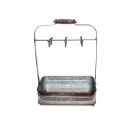 Benzara BM177866 Rustic Galvanized Metal Crockery Holder with Cup Hooks, Gray