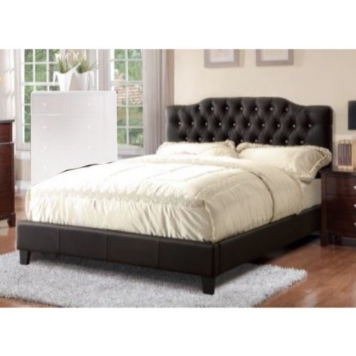  Benzara BM168622 Luxurious Wooden Queen Bed with PU Tufted Head Board Black