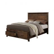 Benzara BM168448 Oak Finish Enchanting Wooden Eastern King Bed Brown