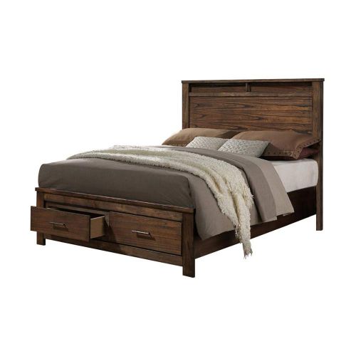  Benzara BM168618 Enchanting Wooden Queen Bed with Display and Storage Drawers Brown