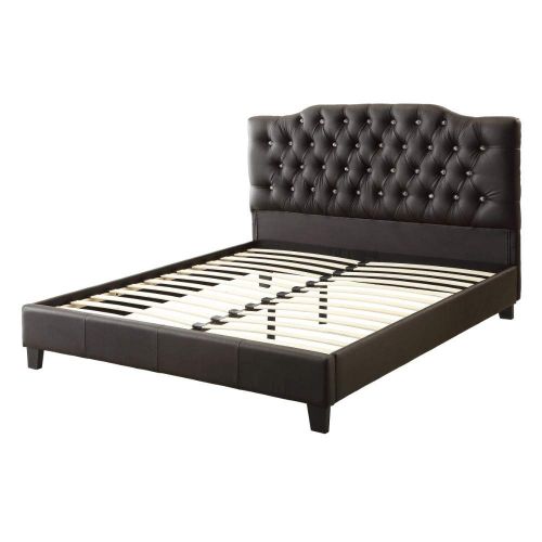  Benzara BM168450 Luxurious Wooden Eastern King Bed with PU Tufted Head Board, Black