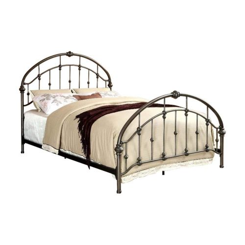  Benzara BM168983 Contemporary Metal Full Bed with Round Headboard and Footboard, Brushed Bronze Gray