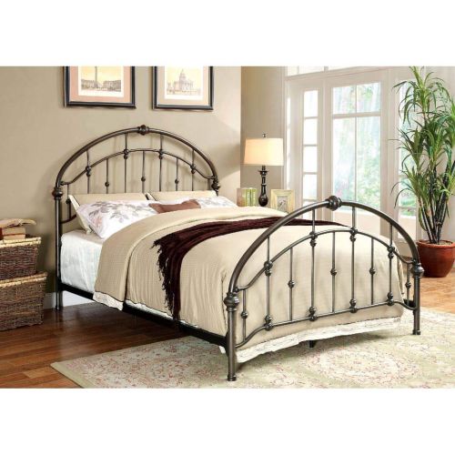  Benzara BM168983 Contemporary Metal Full Bed with Round Headboard and Footboard, Brushed Bronze Gray