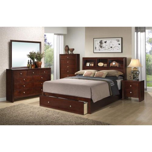  Benzara BM168599 Classic Cal King Wooden Bed with HB and FB Storage Brown