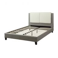 Benzara BM168627 Elegant Wooden California King Bed with PU Head Board White/Grey