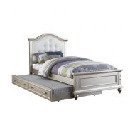 Benzara BM167274 Cherub Twin Size Trundle in Silver and White Bed Silver & White