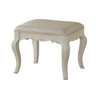 Benzara BM185705 Wooden Vanity Stool with Padded Leatherette Seat, White