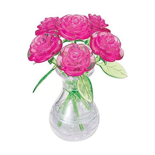  [아마존베스트]BePuzzled Original 3D Crystal Jigsaw Puzzle - Pink Roses in Vase DIY Assembly Brain Teaser, Fun Model Toy Gift Flower Decoration for Adults & Kids Age 12 and Up, 44 Pieces (Level 2