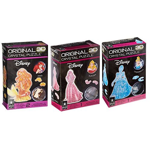  Bepuzzled Aurora, Cinderella and Ariel Princess Puzzles Original 3D Crystal Puzzle Bundle 3 Items