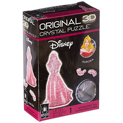  BePuzzled Original 3D Crystal Jigsaw Puzzle Princess Aurora Disney Sleeping Beauty Brain Teaser, Fun Decoration for Kids Age 12 and Up, Pink, 39 Pieces (Level 1)