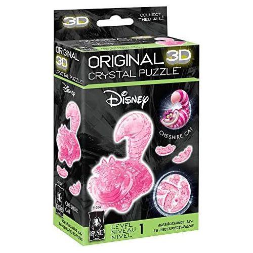 BePuzzled Original 3D Crystal Jigsaw Puzzle Cheshire Cat Disney Alice in Wonderland Brain Teaser, Fun Decoration for Kids Age 12 and Up, Pink, 36 Pieces (Level 1)