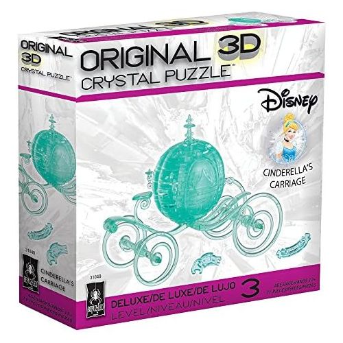  BePuzzled Deluxe 3D Crystal Jigsaw Puzzle Disney Cinderella Carriage Brain Teaser, Fun Decoration for Kids Age 12 and Up, Aqua, 71 Pieces (Level 3)