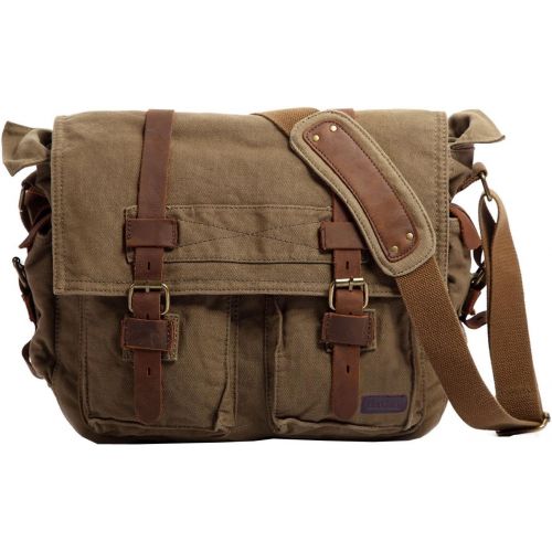  [아마존핫딜][아마존 핫딜] Berchirly Vintage Military Men Canvas Messenger Bag Travel Shoulder Bags for 14.7Inch Laptop