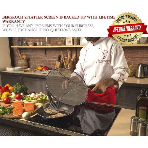  BergKoch Splatter Screen for Frying Pan ? Stainless Steel Grease Guard for 13 inch Pan to Stop Hot Oil Splatter - Kitchen Tools & Accessories